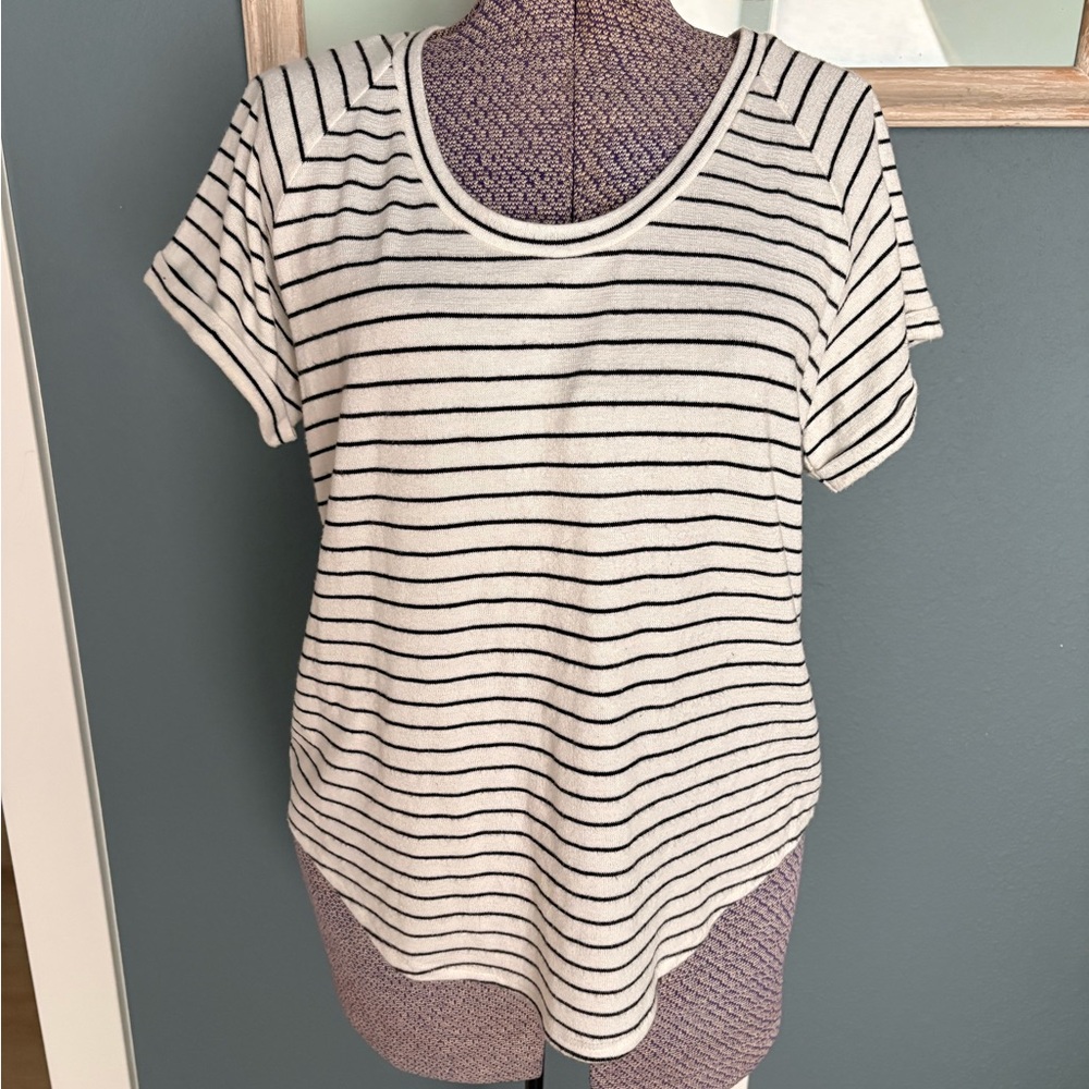 LOFT Navy and White Striped Short Sleeve Top
